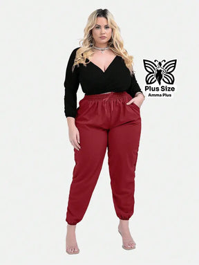 Calça Jogger Cós Elástico Com Bolsos Casual Plus Size - Amma Plus