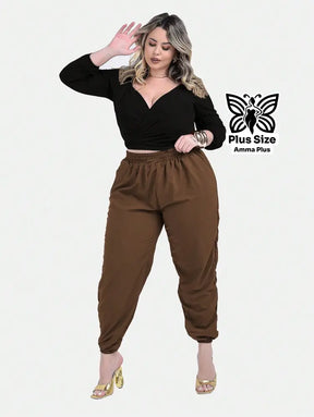 Calça Jogger Cós Elástico Com Bolsos Casual Plus Size - Amma Plus