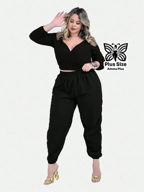 Calça Jogger Cós Elástico Com Bolsos Casual Plus Size - Amma Plus