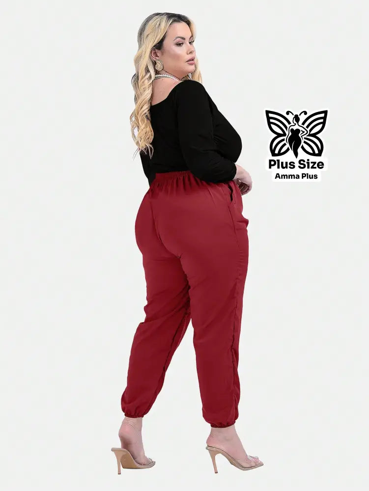 Calça Jogger Cós Elástico Com Bolsos Casual Plus Size - Amma Plus