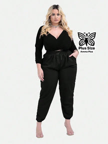 Calça Jogger Cós Elástico Com Bolsos Casual Plus Size - Amma Plus