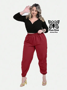Calça Jogger Cós Elástico Com Bolsos Casual Plus Size - Amma Plus
