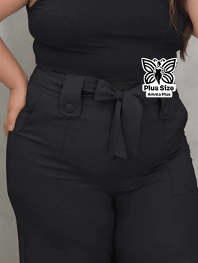Calça Pantalona Com Cinto E Bolsos Elegante Plus Size - Amma Plus