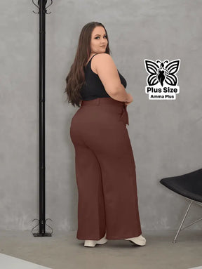 Calça Pantalona Com Cinto E Bolsos Elegante Plus Size - Amma Plus