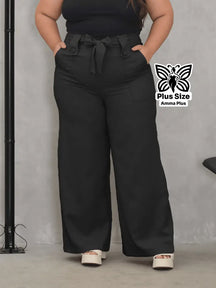 Calça Pantalona Com Cinto E Bolsos Elegante Plus Size - Amma Plus