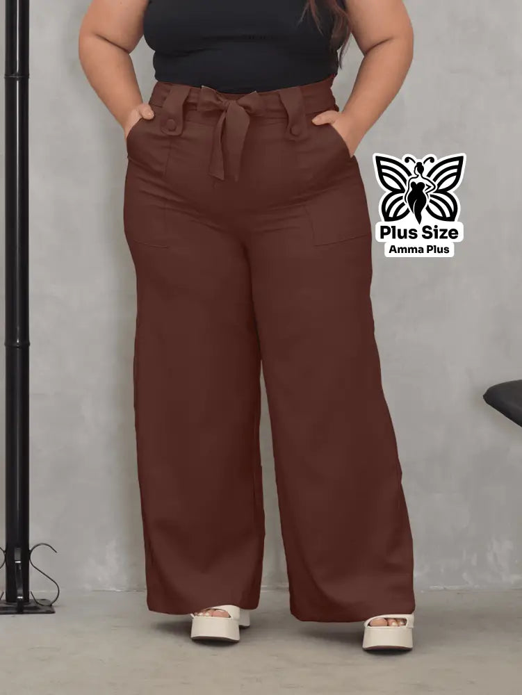 Calça Pantalona Com Cinto E Bolsos Elegante Plus Size - Amma Plus