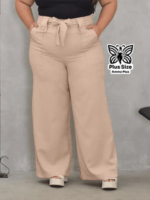 Calça Pantalona Com Cinto E Bolsos Elegante Plus Size - Amma Plus