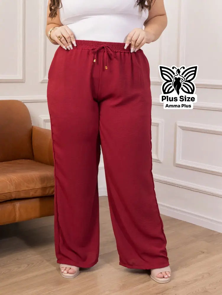 Calça Pantalona Cós Elástico Com Bolsos Confortável Plus Size - Amma Plus