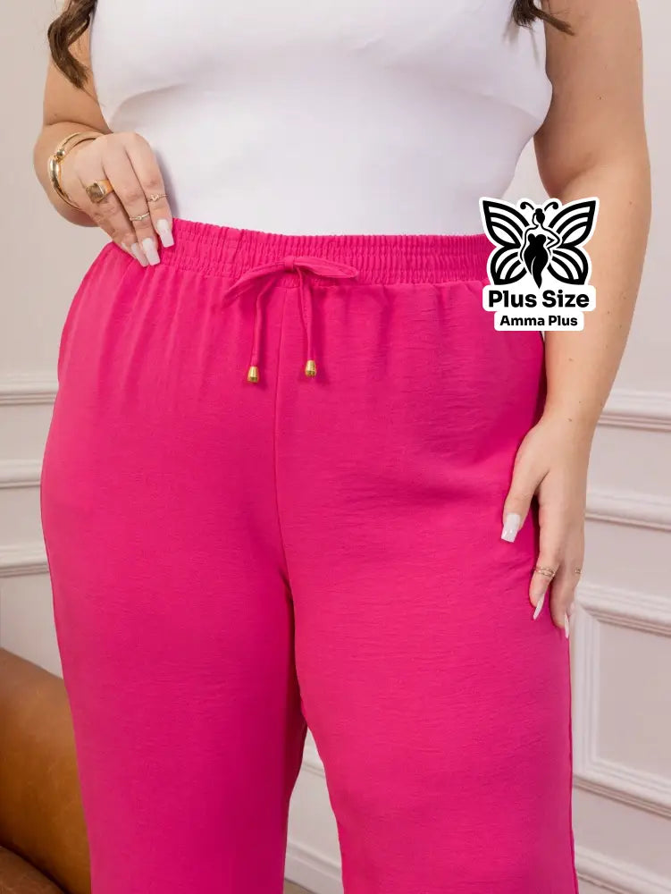 Calça Pantalona Cós Elástico Com Bolsos Confortável Plus Size - Amma Plus