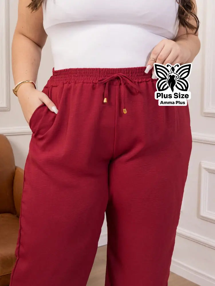 Calça Pantalona Cós Elástico Com Bolsos Confortável Plus Size - Amma Plus