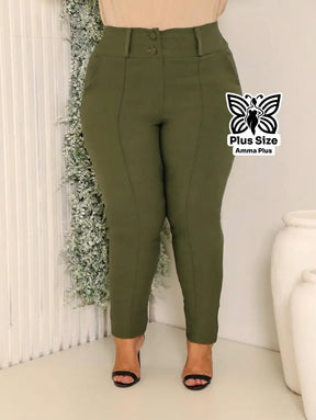 Calça Skinny Alfaiatada Com Botões E Bolsos Plus Size - Amma Plus
