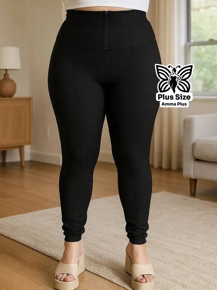 Calça Skinny Justa Com Zíper Frente Confortável Plus Size - Amma Plus
