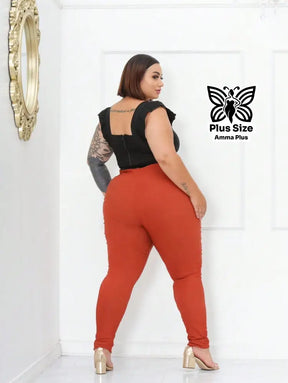 Calça Social Skinny Cintura Alta Com Cinto Elegante Plus Size - Amma Plus