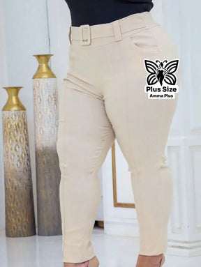 Calça Social Skinny Cintura Alta Com Cinto Elegante Plus Size - Amma Plus