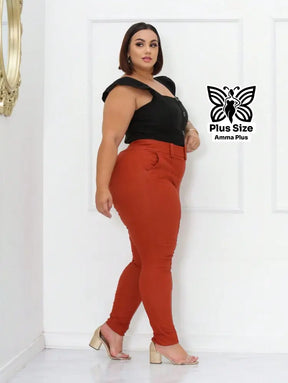 Calça Social Skinny Cintura Alta Com Cinto Elegante Plus Size - Amma Plus