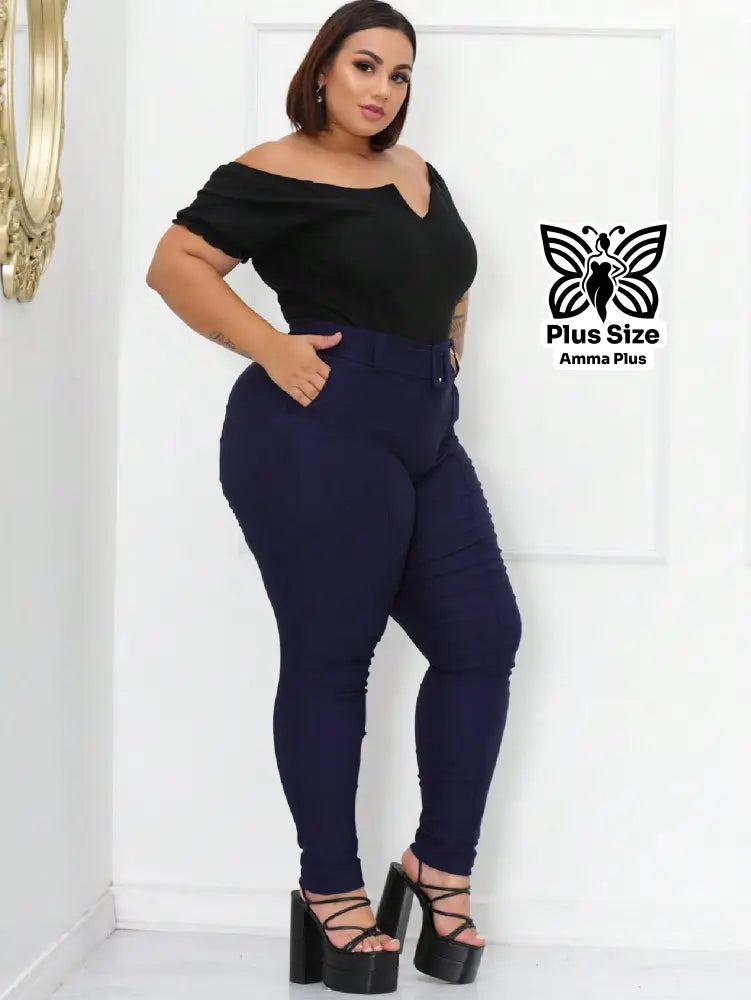 Calça Social Skinny Cintura Alta Com Cinto Elegante Plus Size - Amma Plus