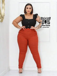 Calça Social Skinny Cintura Alta Com Cinto Elegante Plus Size - Amma Plus