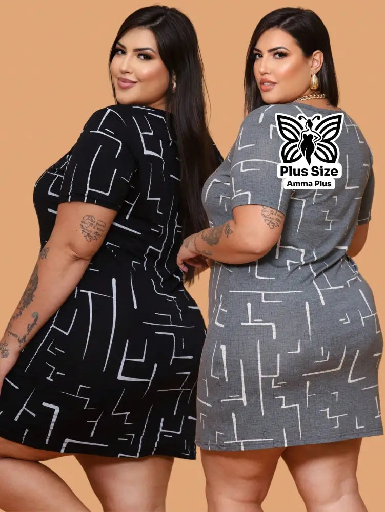Conjunto 2 Vestidos Curtos Casuais Plus Size - Amma Plus