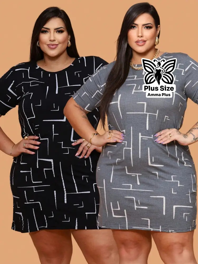Conjunto 2 Vestidos Curtos Casuais Plus Size - Amma Plus