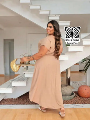 Conjunto Blusa Com Botões E Saia Longa Plus Size - Amma Plus