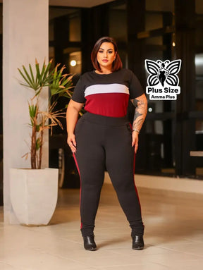 Conjunto Blusa Estampada Com Calça Justa Plus Size - Amma Plus