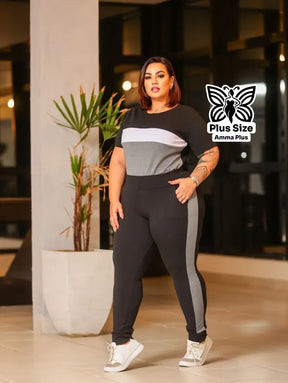 Conjunto Blusa Estampada Com Calça Justa Plus Size - Amma Plus