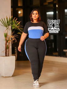 Conjunto Blusa Estampada Com Calça Justa Plus Size - Amma Plus