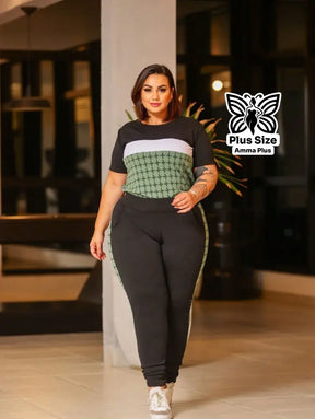 Conjunto Blusa Estampada Com Calça Justa Plus Size - Amma Plus