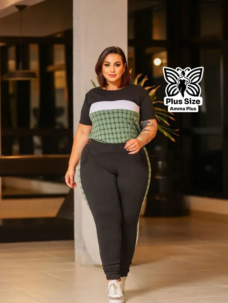 Conjunto Blusa Estampada Com Calça Justa Plus Size - Amma Plus