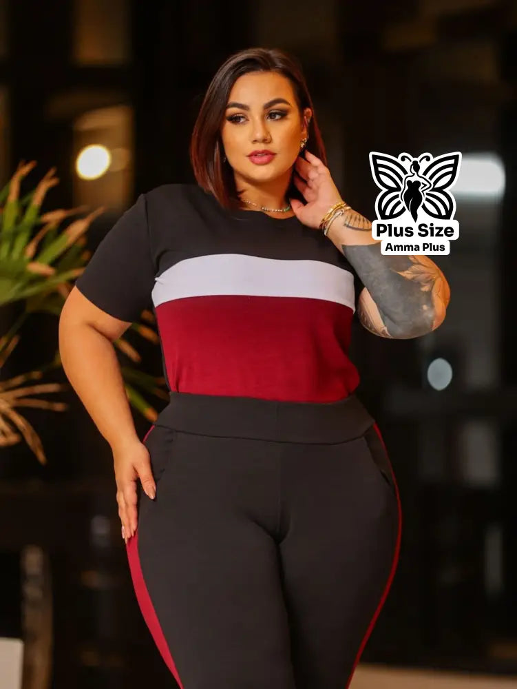 Conjunto Blusa Estampada Com Calça Justa Plus Size - Amma Plus