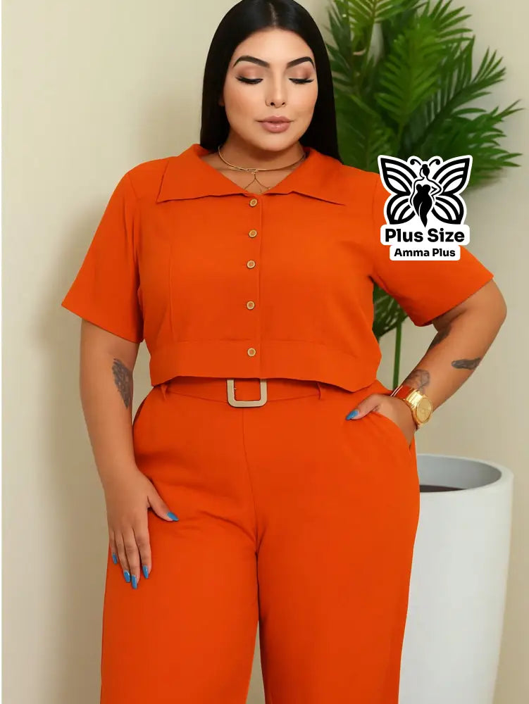 Conjunto Blusa Social Com Calça De Alfaiataria Plus Size - Amma Plus
