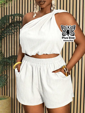 Conjunto Blusa Um Ombro Só Com Short Solto Plus Size - Amma Plus