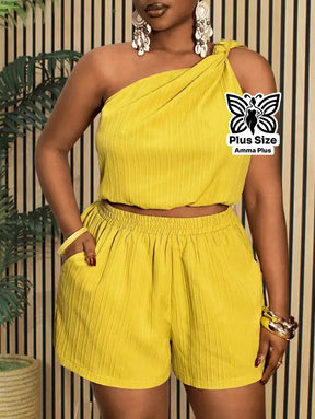 Conjunto Blusa Um Ombro Só Com Short Solto Plus Size - Amma Plus