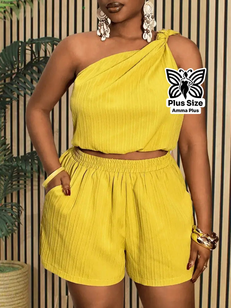 Conjunto Blusa Um Ombro Só Com Short Solto Plus Size - Amma Plus