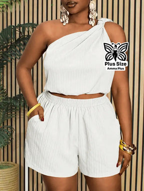 Conjunto Blusa Um Ombro Só Com Short Solto Plus Size - Amma Plus