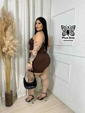 Conjunto Cropped Com Transparência E Short Plus Size