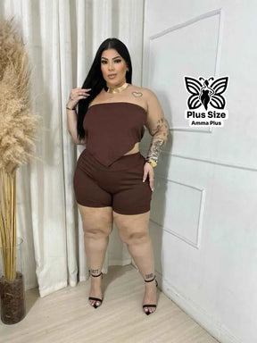 Conjunto Cropped Faixa Assimétrico E Short Plus Size
