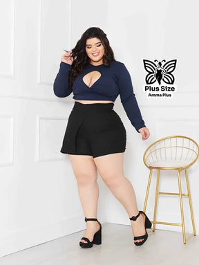 Conjunto Cropped Manga Longa Com Recorte E Short Plus Size