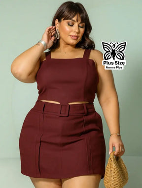 Conjunto Regata Com Cinto E Short Alfaiataria Plus Size - Amma Plus