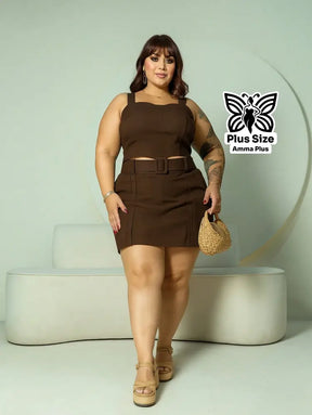 Conjunto Regata Com Cinto E Short Alfaiataria Plus Size - Amma Plus