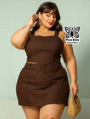 Conjunto Regata Com Cinto E Short Alfaiataria Plus Size - Amma Plus