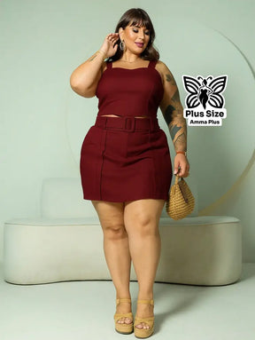 Conjunto Regata Com Cinto E Short Alfaiataria Plus Size - Amma Plus