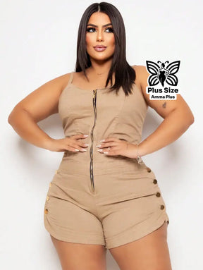 Macaquinho Jeans Curto Com Botões Laterais Plus Size - Amma Plus