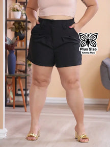 Short Alfaiataria Cintura Alta Com Botões Plus Size - Amma Plus