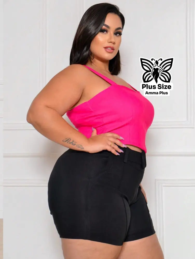 Short Alfaiataria Com Cinto Fivela Forrada Plus Size - Amma Plus