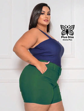 Short Alfaiataria Com Cinto Fivela Forrada Plus Size - Amma Plus