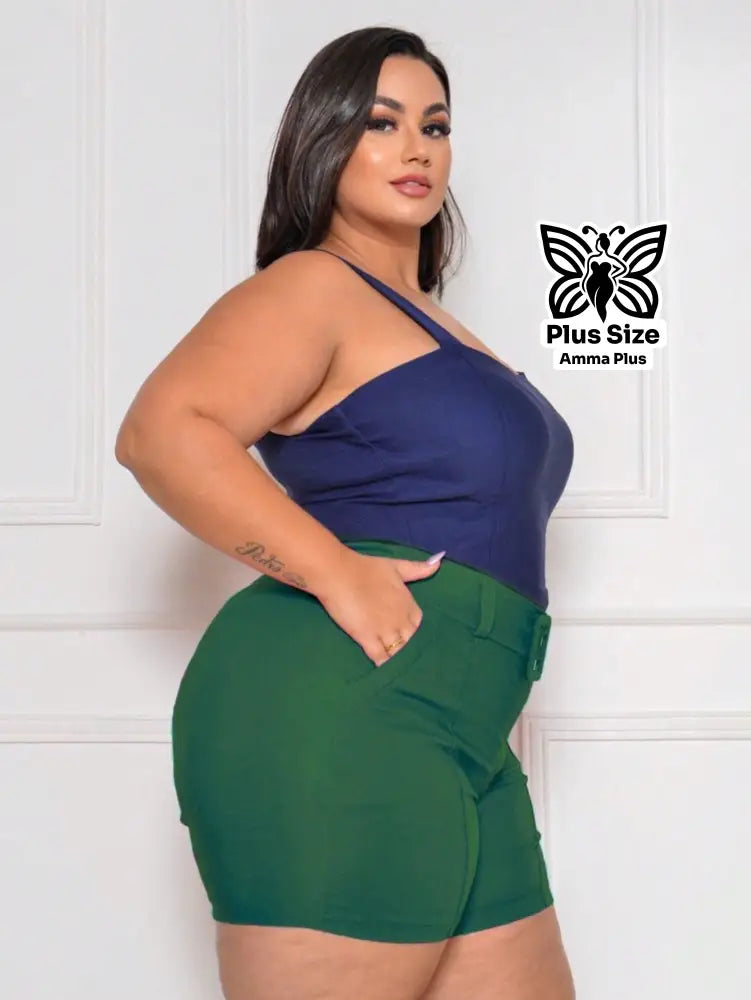 Short Alfaiataria Com Cinto Fivela Forrada Plus Size - Amma Plus