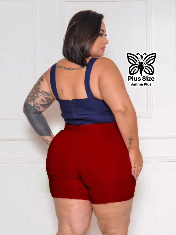 Short Alfaiataria Com Cinto Fivela Forrada Plus Size - Amma Plus