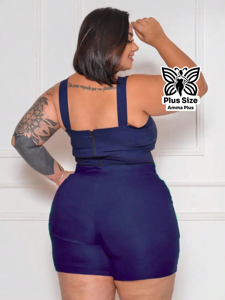 Short Alfaiataria Com Cinto Fivela Forrada Plus Size - Amma Plus