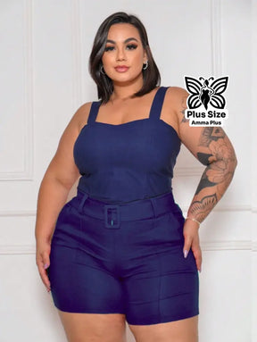 Short Alfaiataria Com Cinto Fivela Forrada Plus Size - Amma Plus